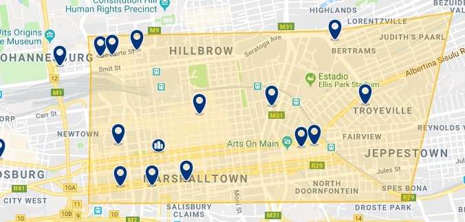 Accommodation in Downtown Johannesburg - Click on the map to see all available accommodation in this area