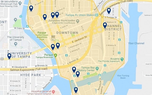 Accommodation in Downtown Tampa - Click on the map to see all available accommodation in this area