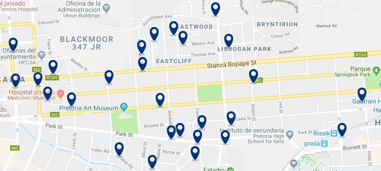 Accommodation in Pretoria CBD - Click on the map to see all available accommodation in this area