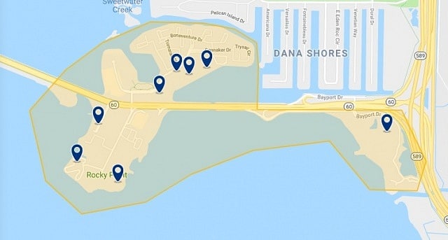 Accommodation in Tampa Bay - Click on the map to see all available accommodation in this area