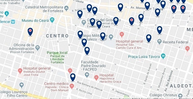 Accommodation in Fortaleza City Center - Click on the map to see all available accommodation in this area