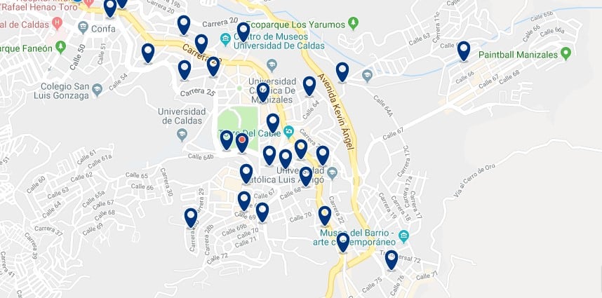 Accommodation in Manizales - Click on the map to see all accommodation in this area