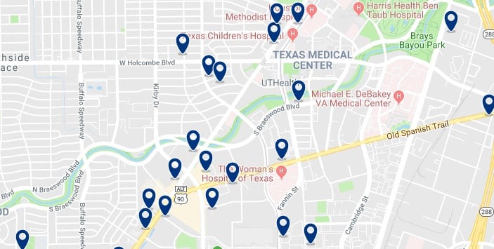 Accommodation near Texas Medical Center - Click on the map to see all available accommodation in this area