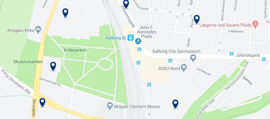 Accommodation near Aalborg Central Station - Click on the map to see all available accommodation in this area