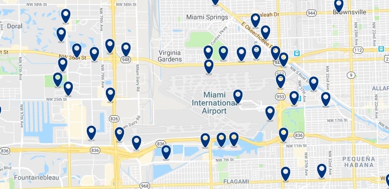 Accommodation near Miami International Airport - Click on the map to see all available accommodation in this area