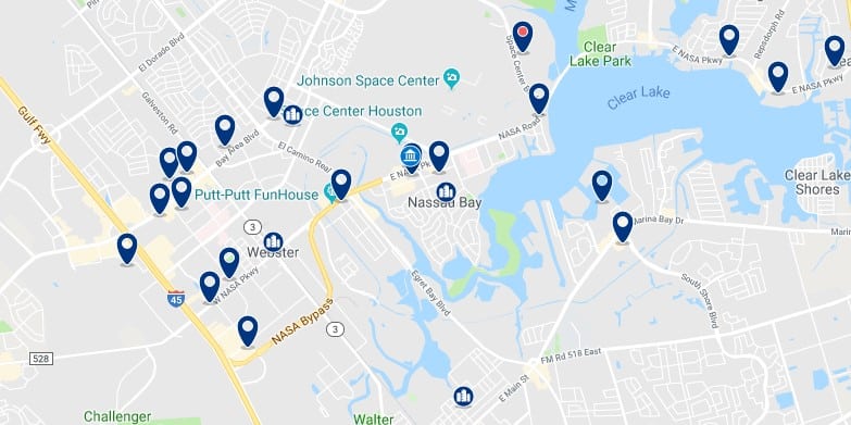Accommodation near NASA Johnson Space Center - Click on the map to see all available accommodation in this area