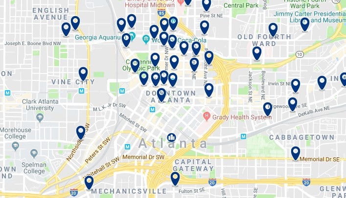 Accommodation in Downtown Atlanta - Click on the map to see all accommodation in this area