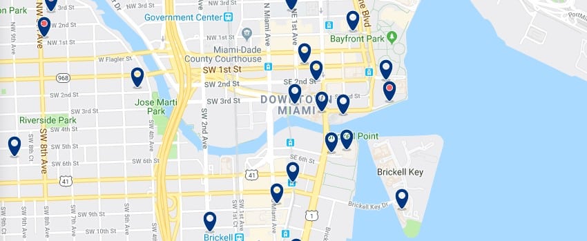 Accommodation in Downtown Miami - Click on the map to see all available accommodation in this area