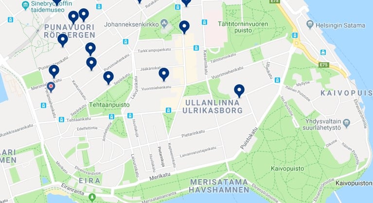 Accommodation in Ullanlinna - Click on the map to see all available accommodation in this area