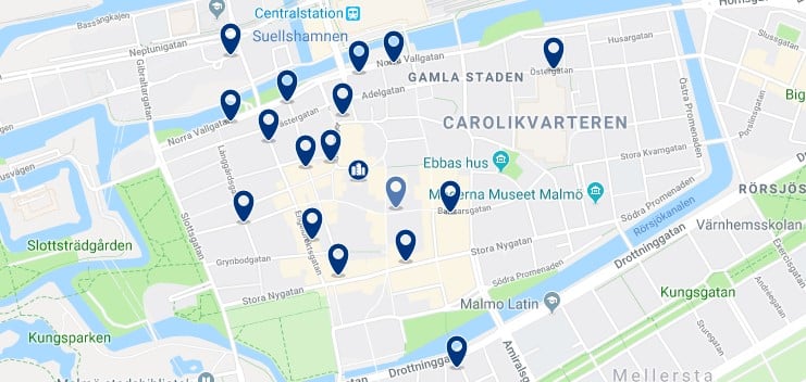 Accommodation in Malmö City Centre - Click on the map to see all available accommodation in this area