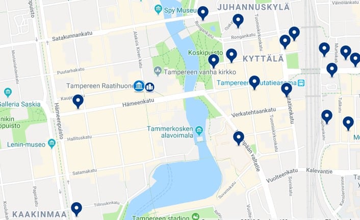 Accommodation in Tampere City Centre - Click on the map to see all available accommodation in this area