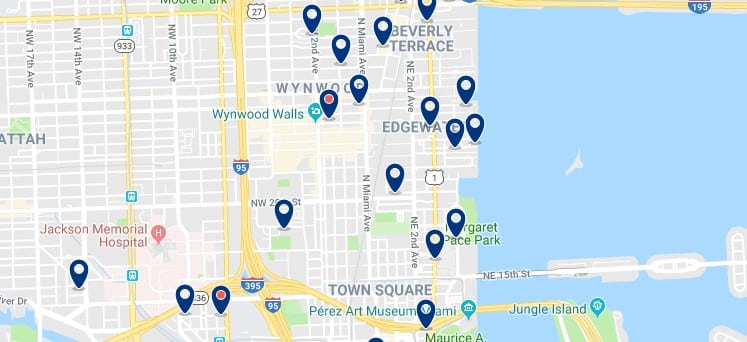 Accommodation in Miami's Design District - Click on the map to see all available accommodation in this area