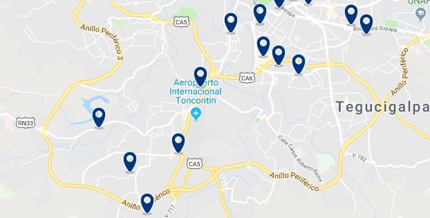 Accommodation around Tegucigalpa Airport - Click on the map to see all accommodation in this area