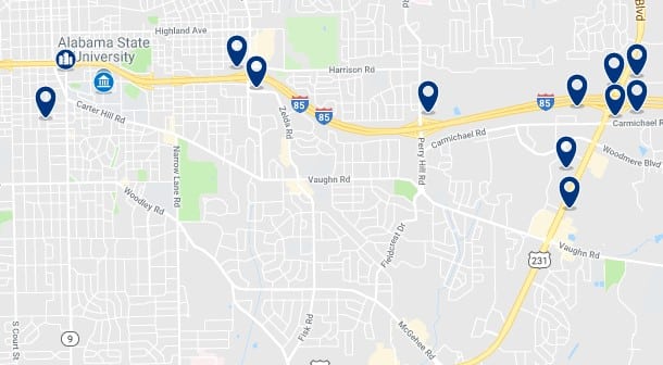 Accommodation near Alabama State University - Click on the map to see all available accommodation in this area