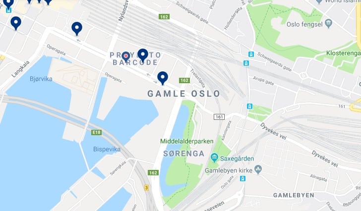 Accommodation in Gamle Oslo - Click on the map to see all available accommodation in this area