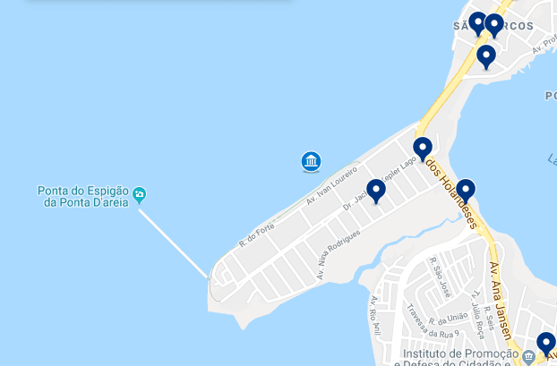 Accommodation in Ponta D' Areia – Click on the map to see all available accommodation in this area