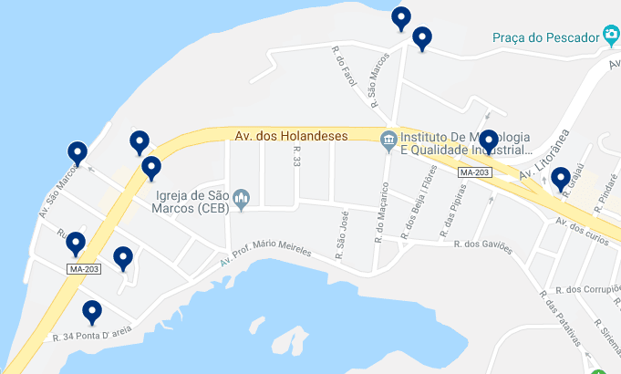 Accommodation in Ponta do Farol – Click on the map to see all available accommodation in this area