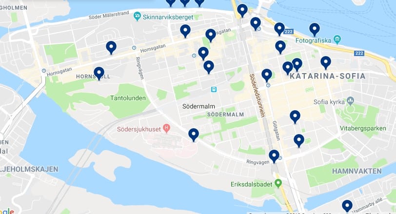 Accommodation in Södermalm - Click on the map to see all available accommodation in this area