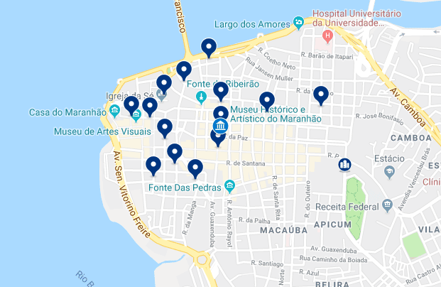 Accommodation in Sao Luis City Center – Click on the map to see all available accommodation in this area
