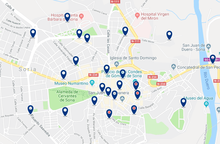 Accommodation in Soria City Centre – Click on the map to see all accommodation in this area