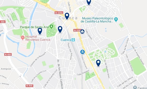 Accommodation around Cuenca Railway Station - Click on the map to see all the available accommodation in this area