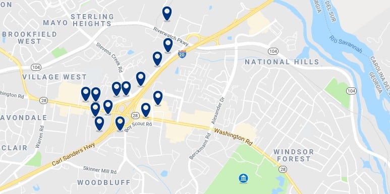 Accommodation near Augusta National Golf Club - Click on the map to see all available accommodation in this are