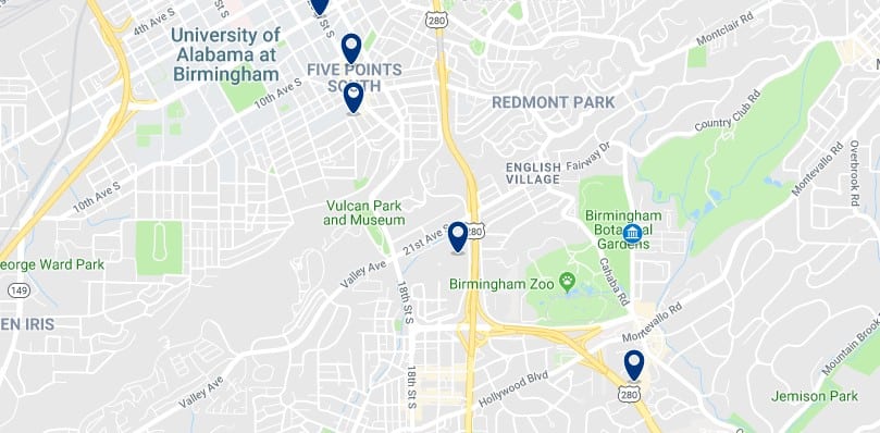 Accommodation near Birmingham Botanical Gardens - Click on the map to see all available accommodation in this area