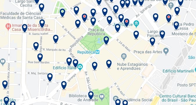 Accommodation in São Paulo City Center - Click on the map to see all available accommodation in this area
