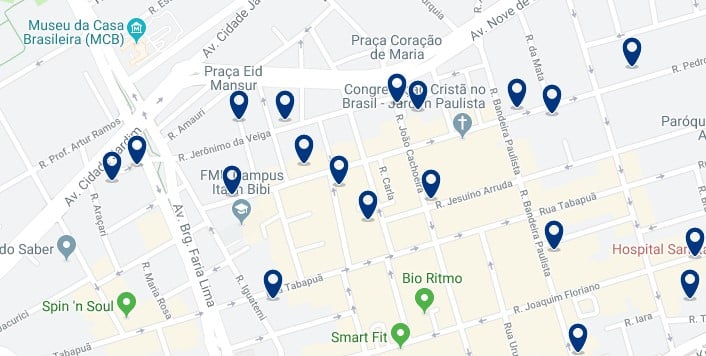 Alojamiento en Itaim Bibi - Clica sobre el mapa para ver todo el alojamiento en esta zona