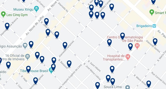Alojamiento en Jardim Paulista - Clica sobre el mapa para ver todo el alojamiento en esta zona