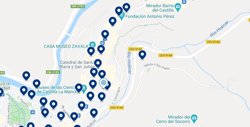 Accommodation in Cuenca's Old Town - Click on the map to see all the available accommodation in this area