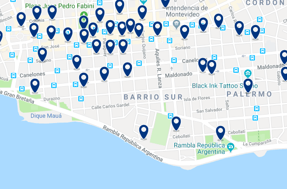 Accommodation in Barrio Sur – Click on the map to see all available accommodation in this area