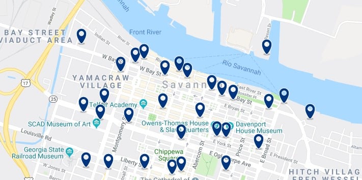 Accommodation in Downtown Savannah - Click on the map to see all accommodation in this area