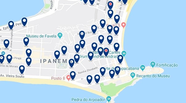 Alojamiento en Ipanema - Clica sobre el mapa para ver todo el alojamiento en esta zona