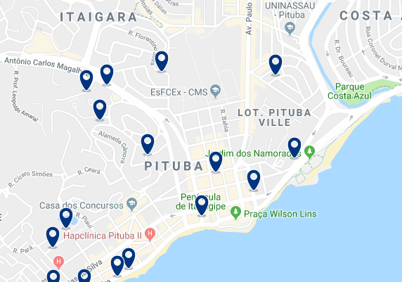 Accommodation in Pituba – Click on the map to see all available accommodation in this area