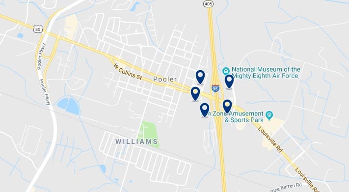 Accommodation in Pooler - Click on the map to see all accommodation in this area