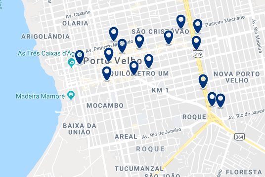 Accommodation in Porto Velho City Center – Click on the map to see all available accommodation in this area