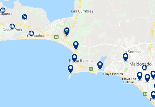 Accommodation in Punta Ballena – Click on the map to see all available accommodation in this area