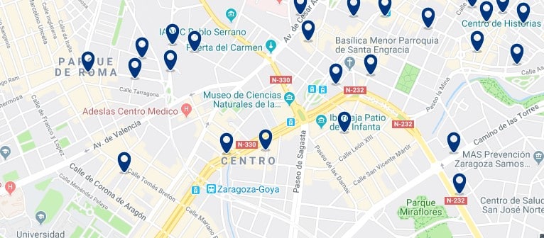 Alojamiento en el Distrito Centro de Zaragoza - Haz clic para ver todos el alojamiento disponible en esta zona
