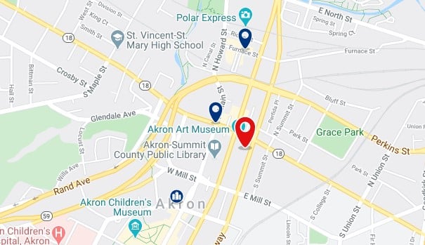 Accommodation in Downtown Akron - Click on the map to see all available accommodation in this area