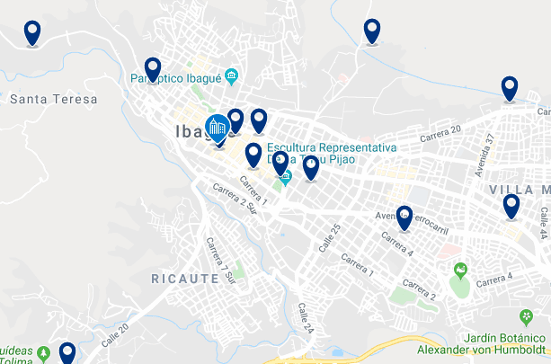 Accommodation in Ibagué City Center - Click on the map to see all available accommodation in this area