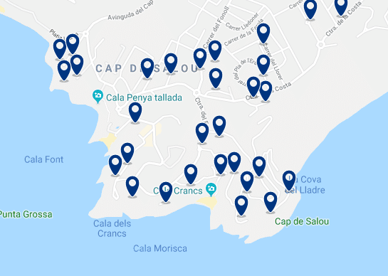 Accommodation in la Cala de la Font - Click on the map to see all the accommodation in this area