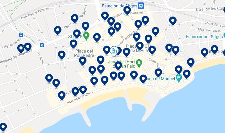 Alojamiento en el centro de Sitges - Clica sobre el mapa para ver todo el alojamiento en esta zona