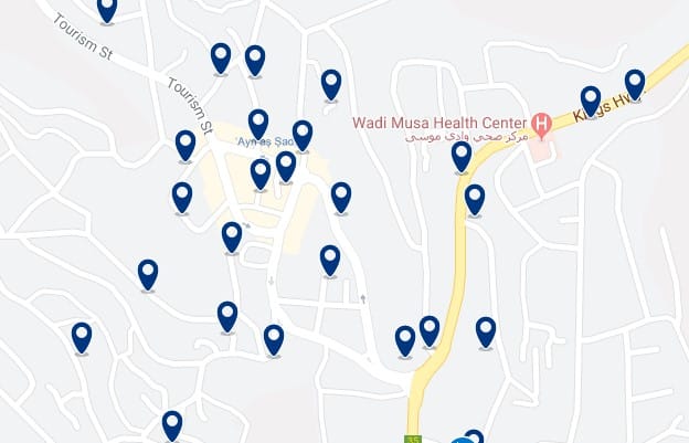 Alojamiento en el centro de Wadi Musa - Clica sobre el mapa para ver todo el alojamiento en esta zona