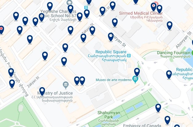 Alojamiento cerca de la Fortaleza de Erebuni - Clica sobre el mapa para ver todo el alojamiento en esta zona