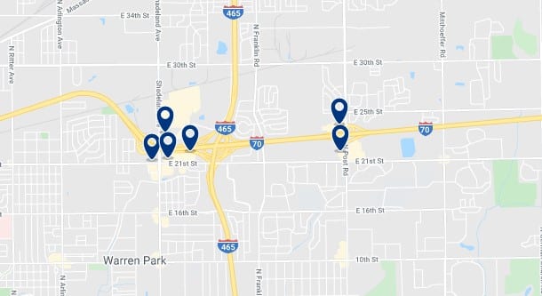 Alojamiento en Indianapolis East - Clica sobre el mapa para ver todo el alojamiento en esta zona