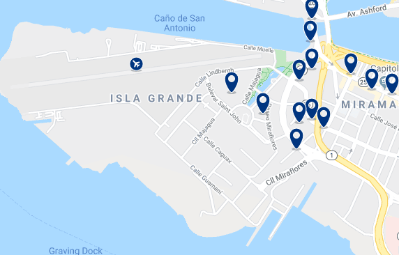 Accommodation in Isla Verde - Click on the map to see all available accommodation in this area