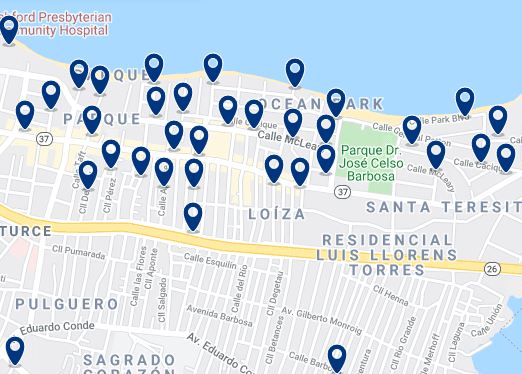 Accommodation in Ocean Park - Click on the map to see all available accommodation in this area