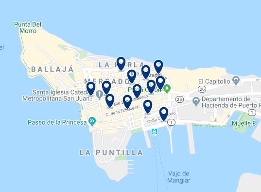 Accommodation in Old San Juan - Click on the map to see all available accommodation in this area