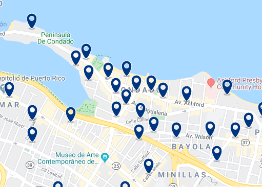 Accommodation in Condado - Click on the map to see all available accommodation in this area